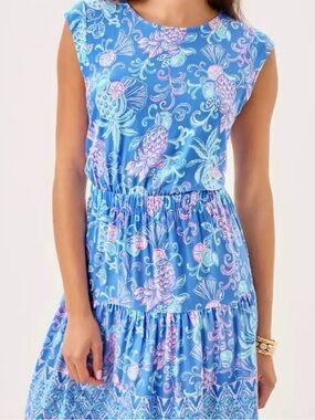 NWT Lilly Pulitzer LG DANVILLE DRESS 👗“Sunwashed Blue Citrus” MSRP $168 sz LG